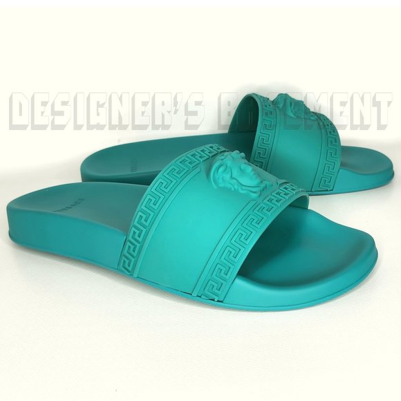 VERSACE mens 44EU - 11US turquoise CARDINAL Medusa head FLIP-FLOP slide sandals - Picture 2 of 9